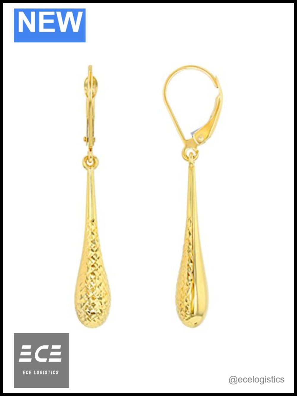 14k Yellow Gold Textured Teardrop Dangle Drop Earrings 5.5mm